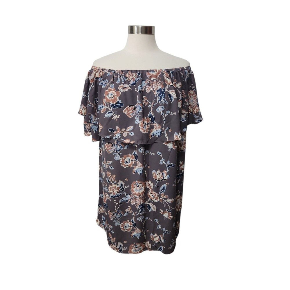 Pink Owl Womens M Top Mauve Purple Floral Ruffle OFF SHOULDER Cottagecore